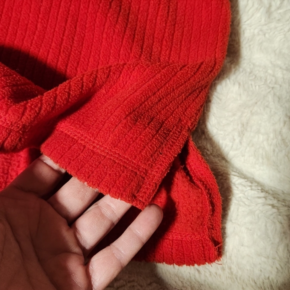 Chaus Sport Womens Sz Medium Hoodie Long Sleeve Fleece Red Quarter Zip Ribbed - Picture 7 of 7